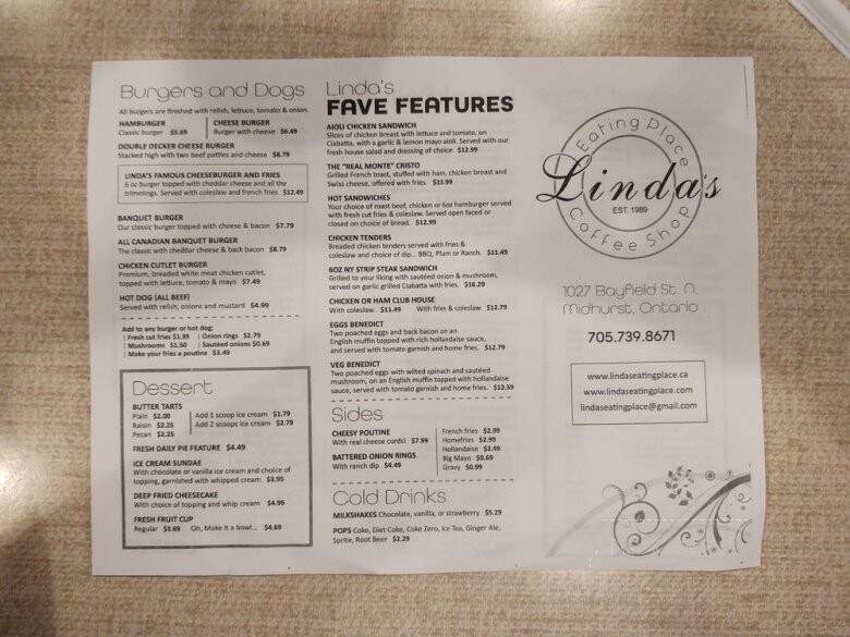 Linda's Eating Place - Barrie, ON menu_pic