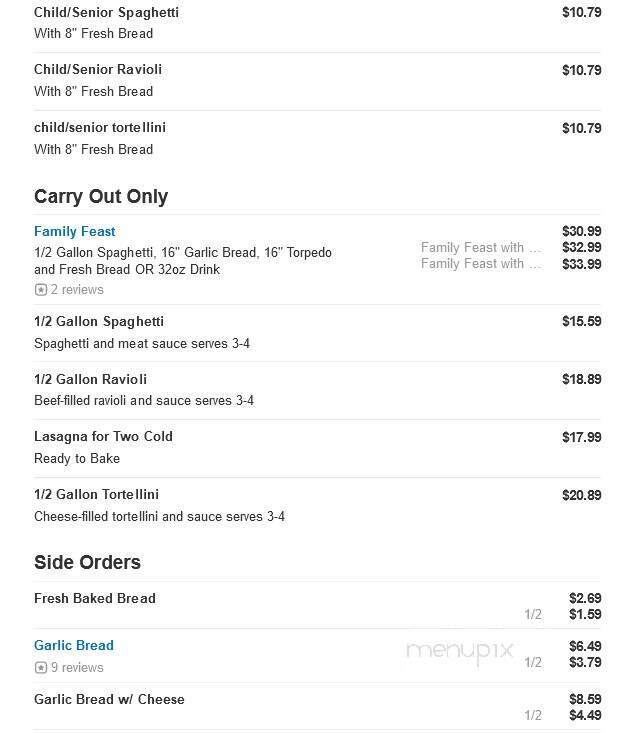 La Gondola Spaghetti House - Pekin, IL menu_pic