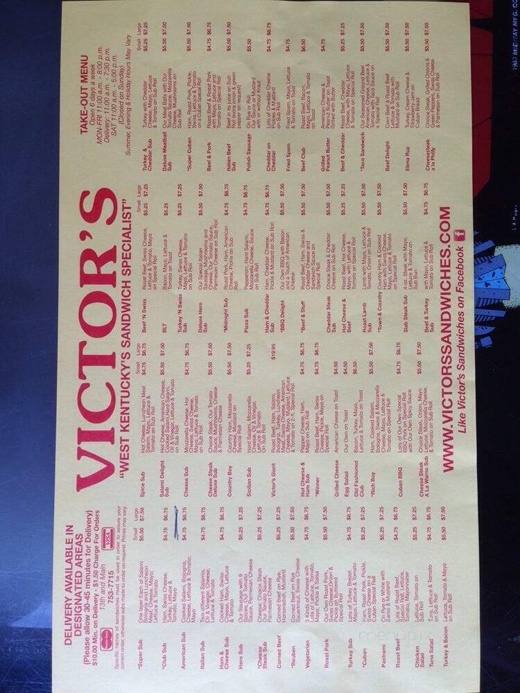 Victor's Sandwiches - Murray, KY menu_pic