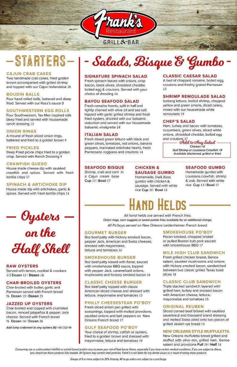 Frank's Smokehouse - Prairieville, LA menu_pic
