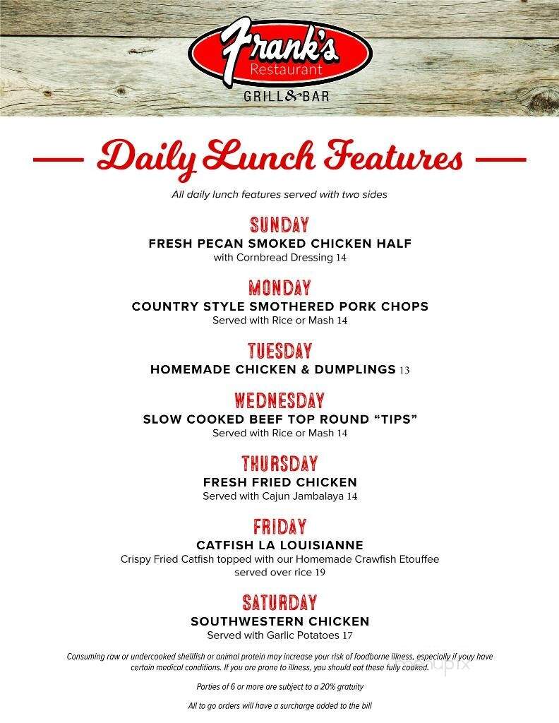 Frank's Smokehouse - Prairieville, LA menu_pic