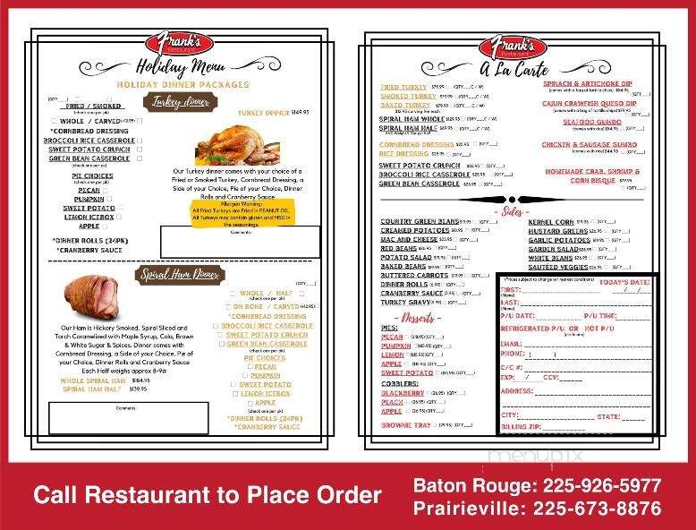 Frank's Smokehouse - Prairieville, LA menu_pic