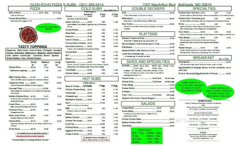 Glen Echo Pizza & Subs - Bethesda, MD menu_pic