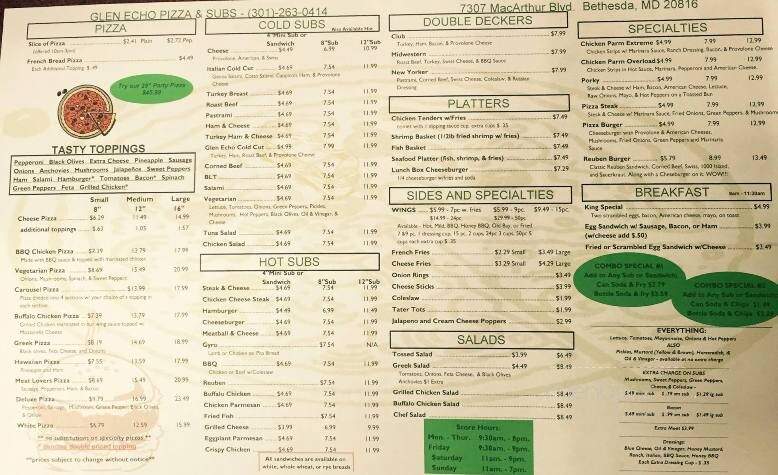 Glen Echo Pizza & Subs - Bethesda, MD menu_pic