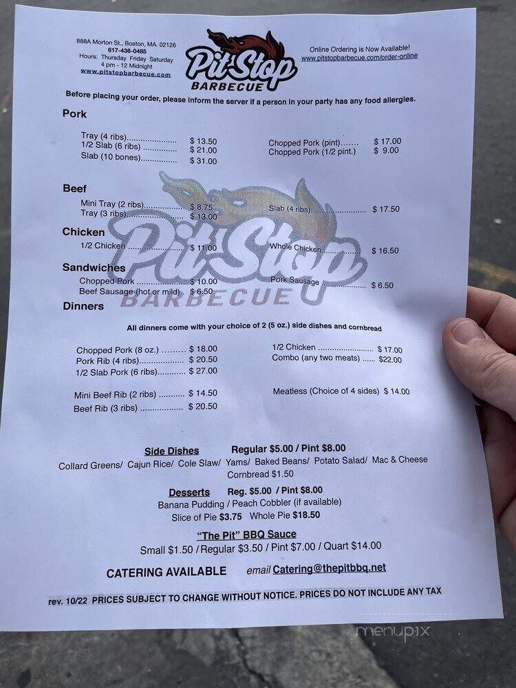 Pit Stop Barbeque - Mattapan, MA menu_pic