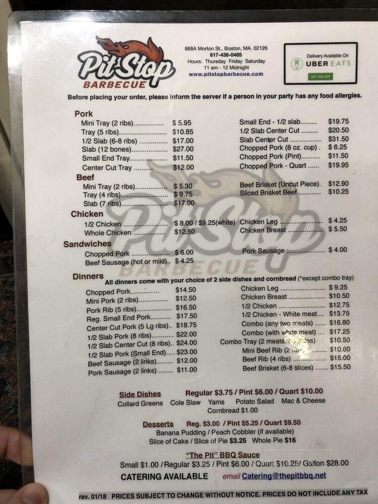 Pit Stop Barbeque - Mattapan, MA menu_pic