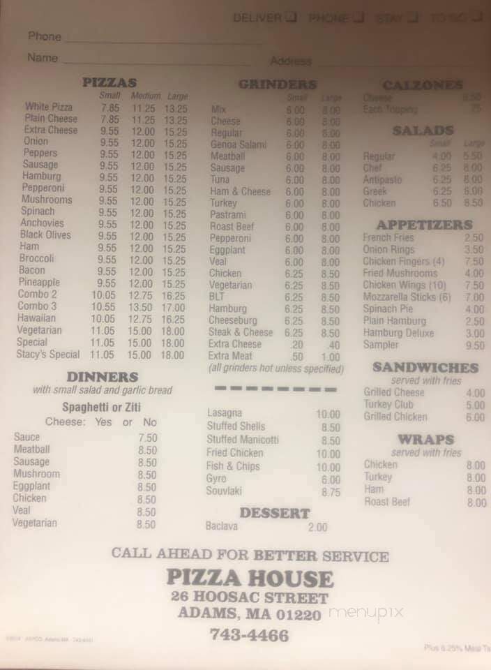 Pizza House - Adams, MA menu_pic