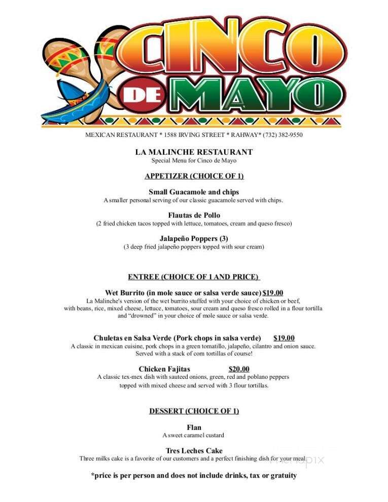 La Malinche Restaurant - Rahway, NJ menu_pic
