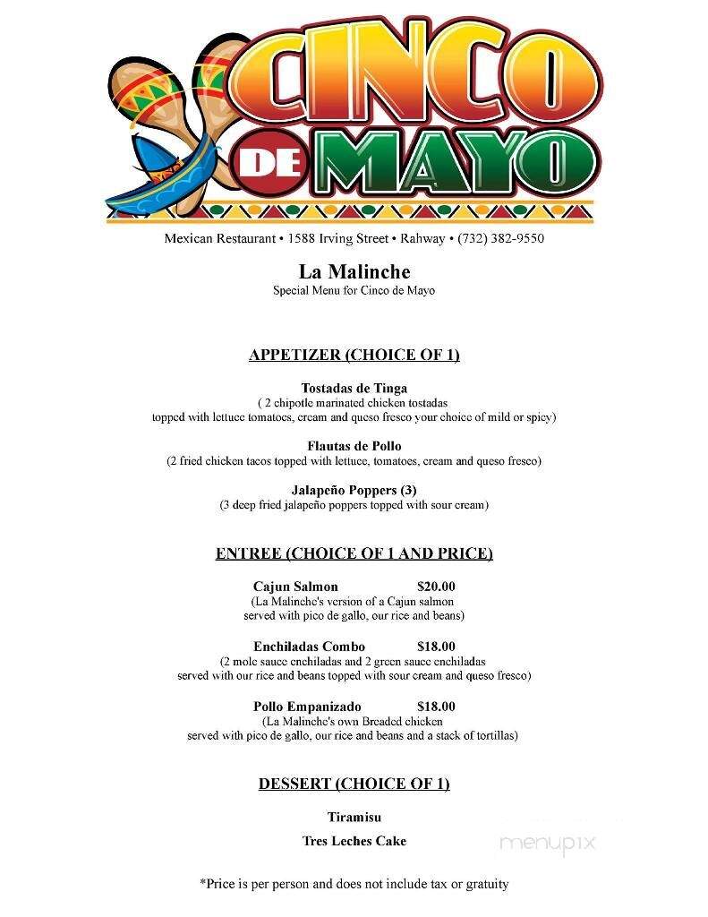 La Malinche Restaurant - Rahway, NJ menu_pic