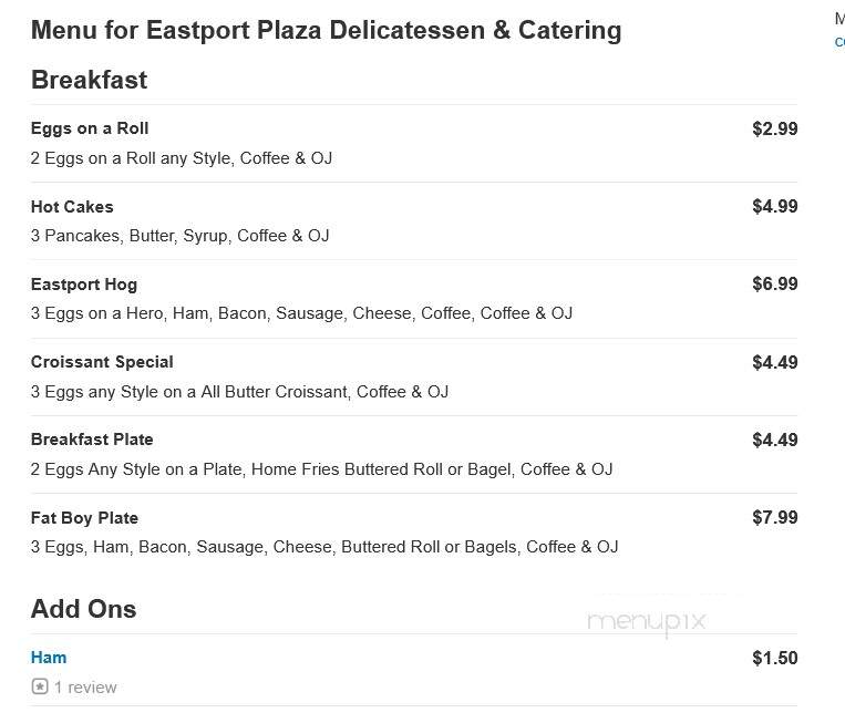 Eastport Plaza Deli - Eastport, NY menu_pic