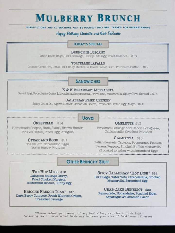 Mulberry Cafe - Buffalo, NY menu_pic
