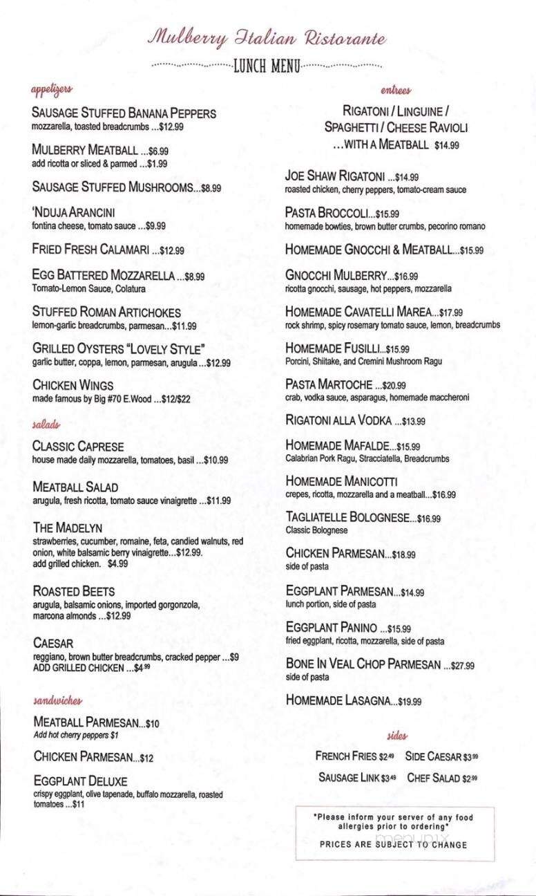 Mulberry Cafe - Buffalo, NY menu_pic