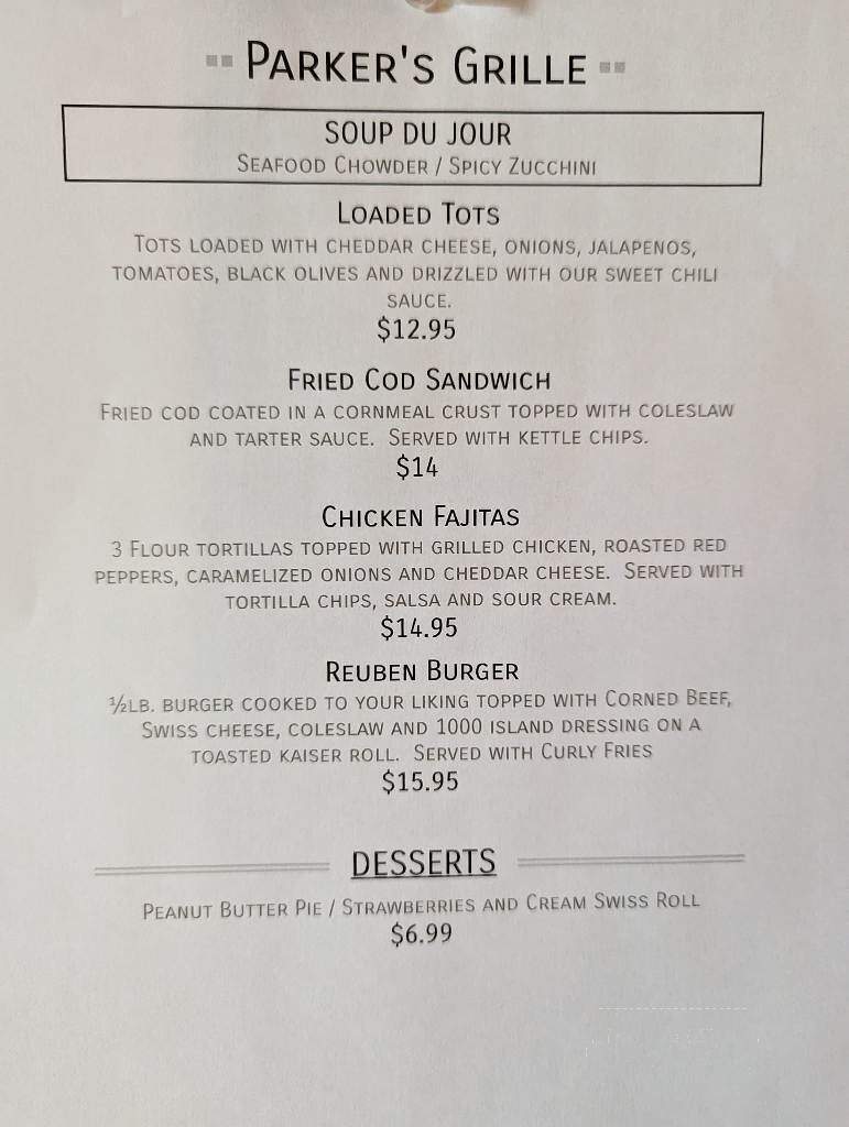 Parker's Grille & Tap House - Geneva, NY menu_pic