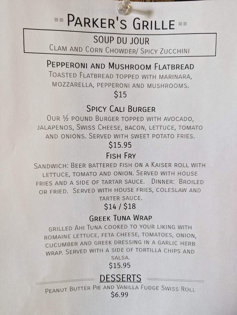 Parker's Grille & Tap House - Geneva, NY menu_pic