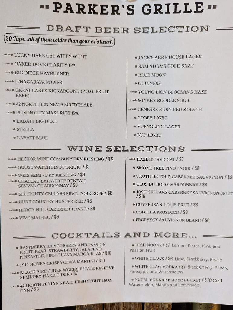 Parker's Grille & Tap House - Geneva, NY menu_pic