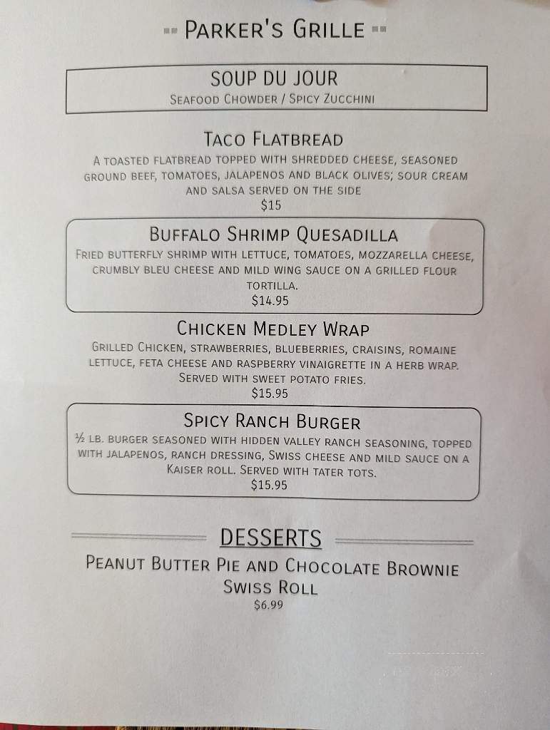 Parker's Grille & Tap House - Geneva, NY menu_pic