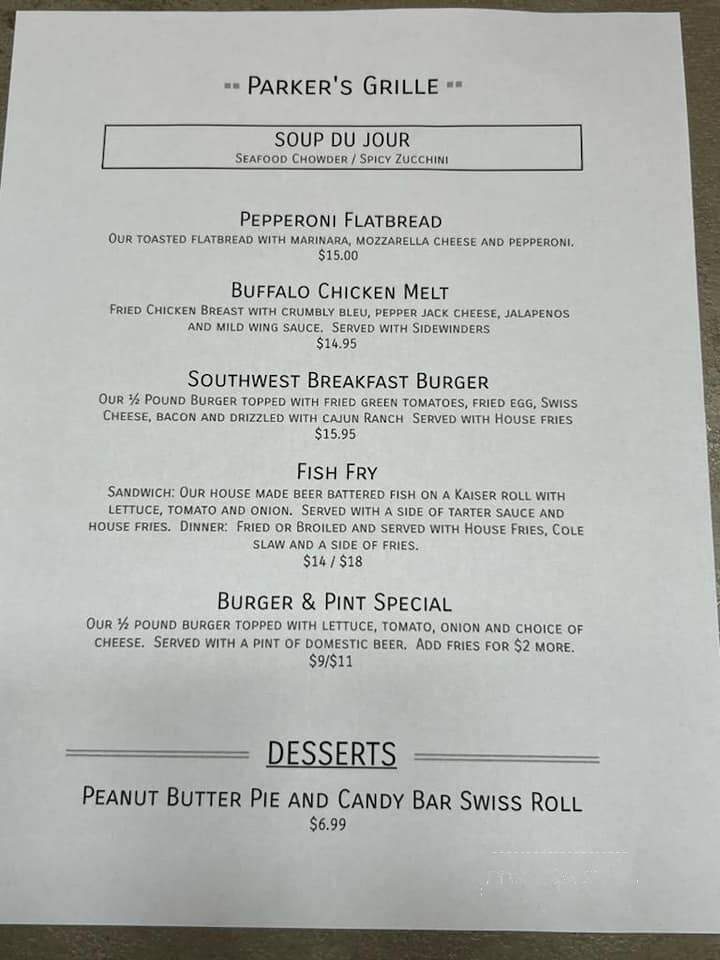 Parker's Grille & Tap House - Geneva, NY menu_pic