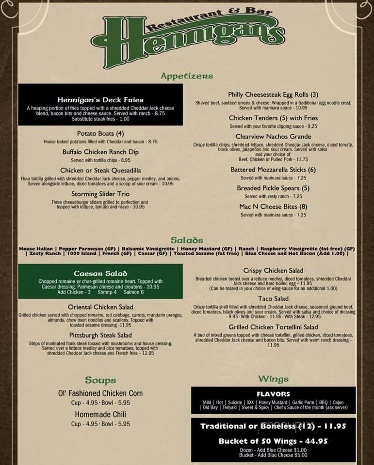 Hennigan's Restaurant - Mount Joy, PA menu_pic