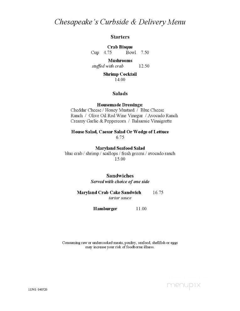 Chesapeake's - Knoxville, TN menu_pic