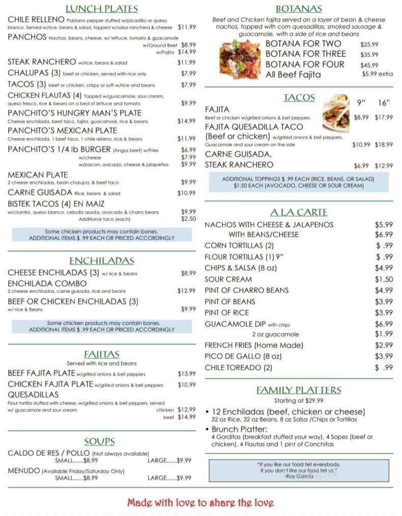 Panchito's Restaurant - Harlingen, TX menu_pic