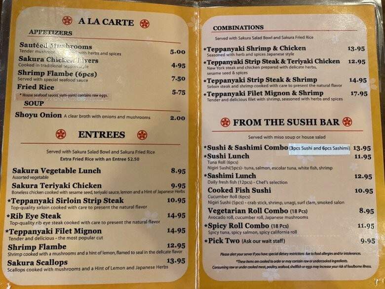 Sakura Japanese Steak - Woodbridge, VA menu_pic
