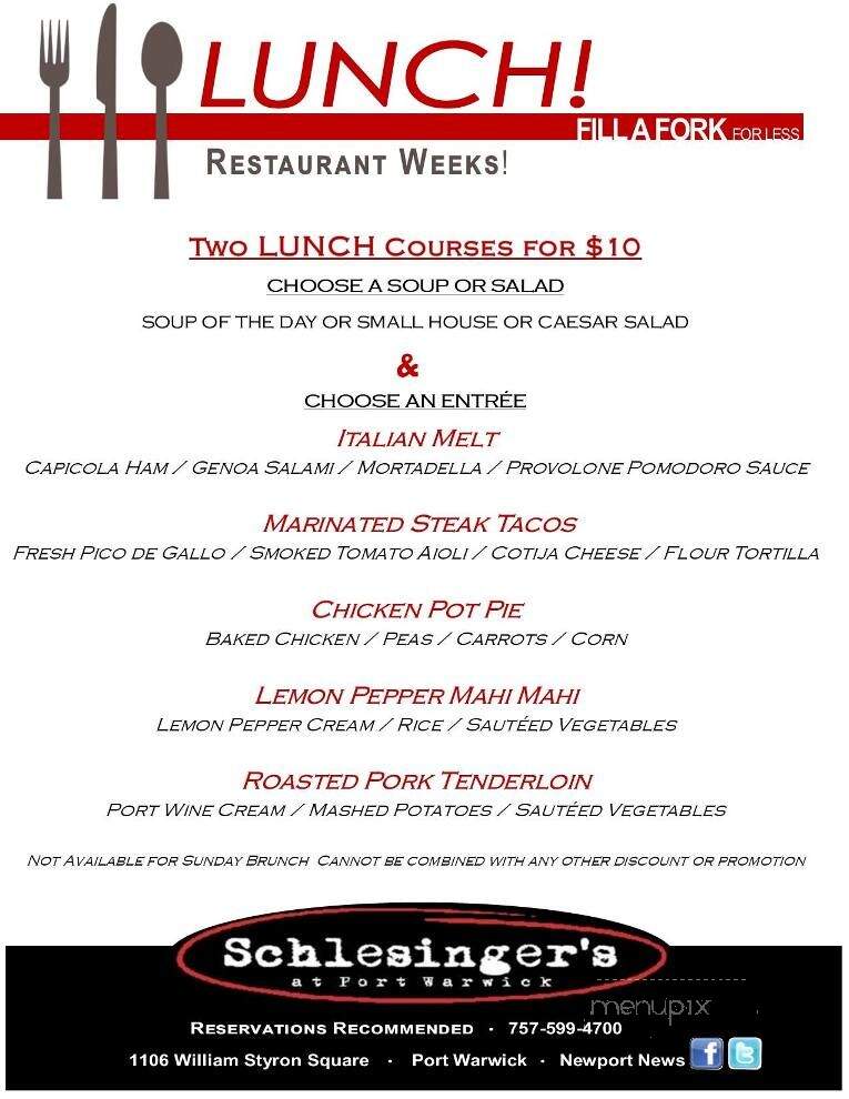 Schlesinger's Steakhouse - Newport News, VA menu_pic