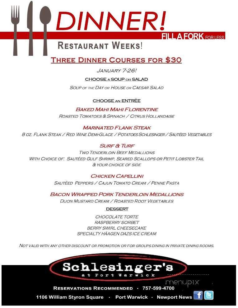 Schlesinger's Steakhouse - Newport News, VA menu_pic
