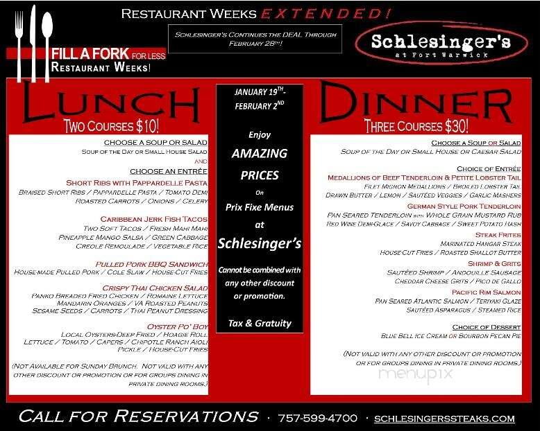 Schlesinger's Steakhouse - Newport News, VA menu_pic