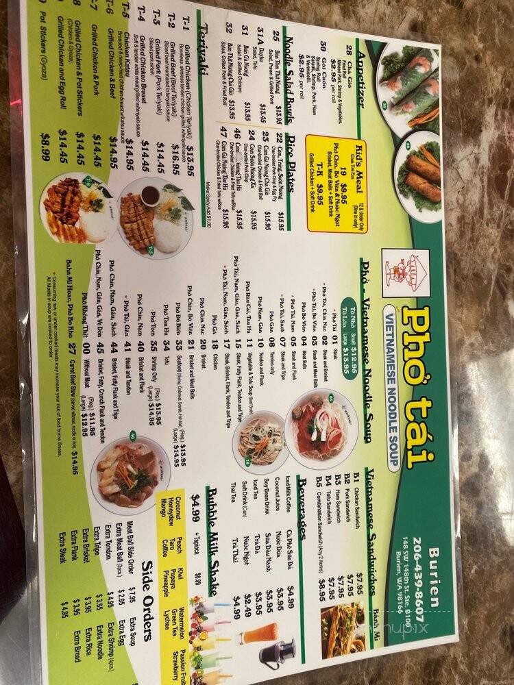 Pho Tai Vietnamese Restaurant - Burien, WA menu_pic