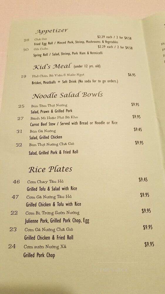 Pho Tai Vietnamese Restaurant - Burien, WA menu_pic