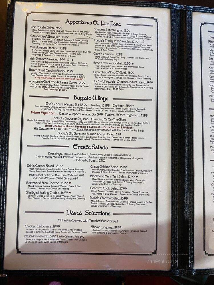 Erin's Snug Irish Pub & Restaurant - Madison, WI menu_pic