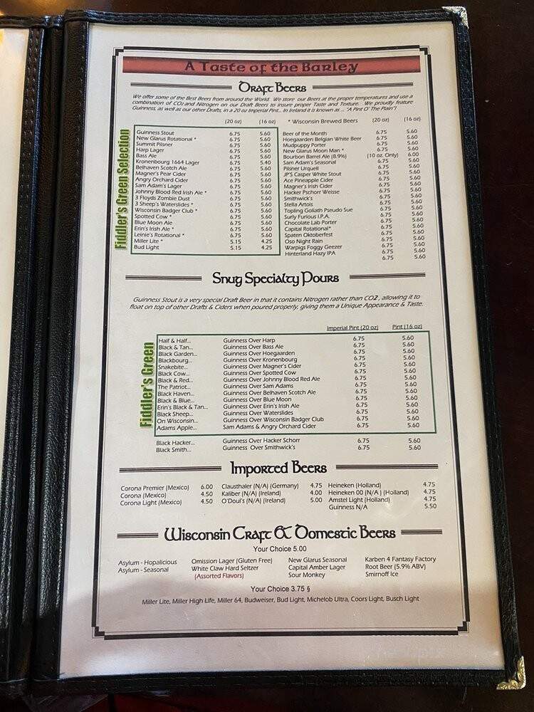 Erin's Snug Irish Pub & Restaurant - Madison, WI menu_pic