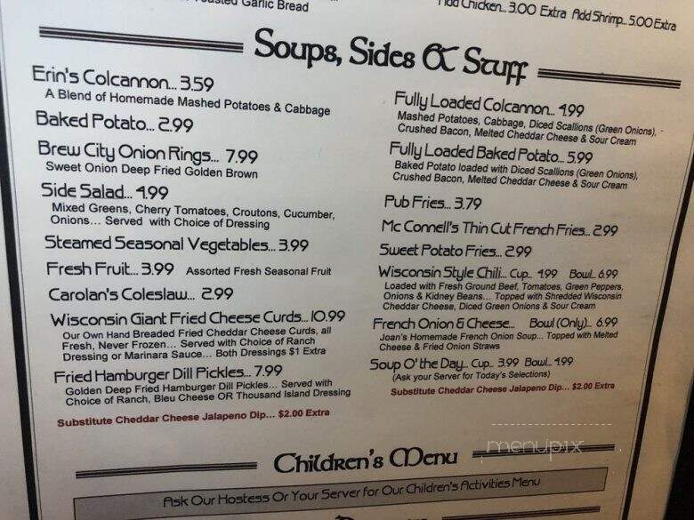 Erin's Snug Irish Pub & Restaurant - Madison, WI menu_pic
