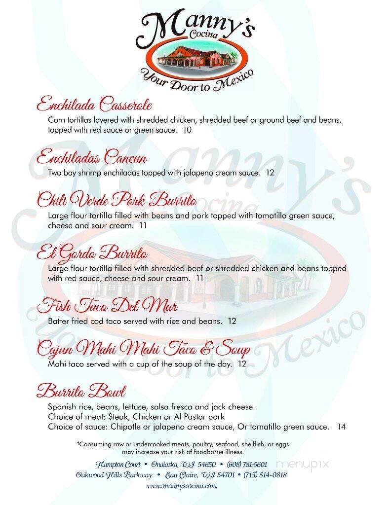 Manny's Mexican Cocina - Onalaska, WI menu_pic