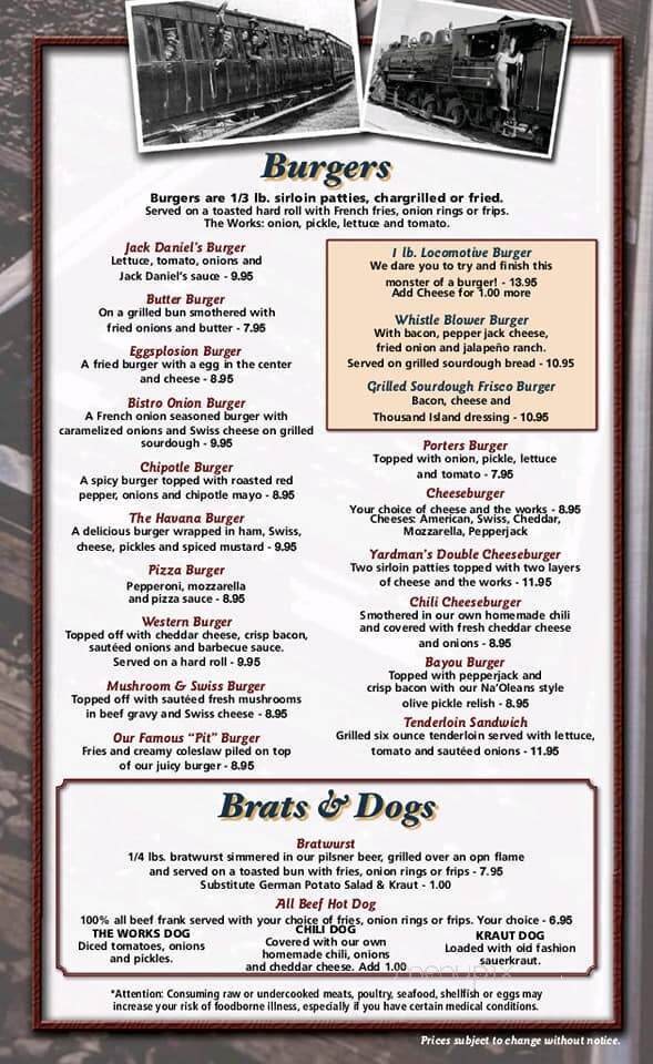 Railhouse - Marinette, WI menu_pic