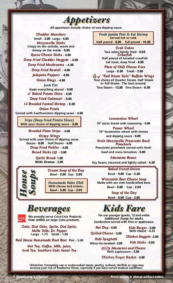 Railhouse - Marinette, WI menu_pic