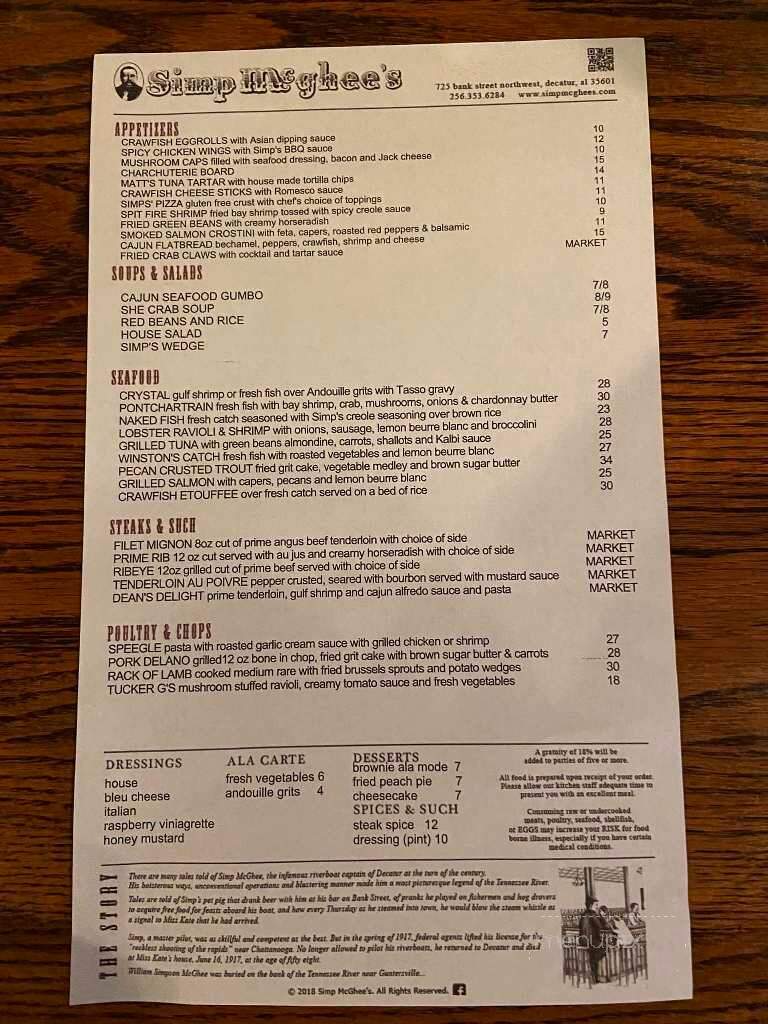 Simp Mc Ghee's - Decatur, AL menu_pic