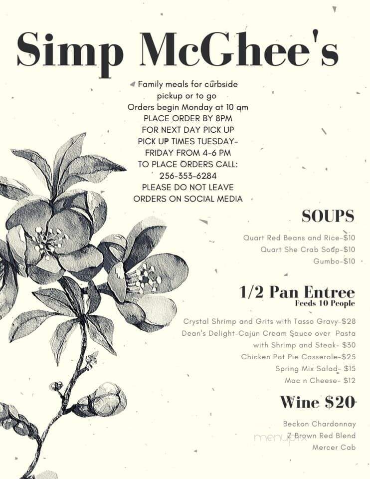 Simp Mc Ghee's - Decatur, AL menu_pic