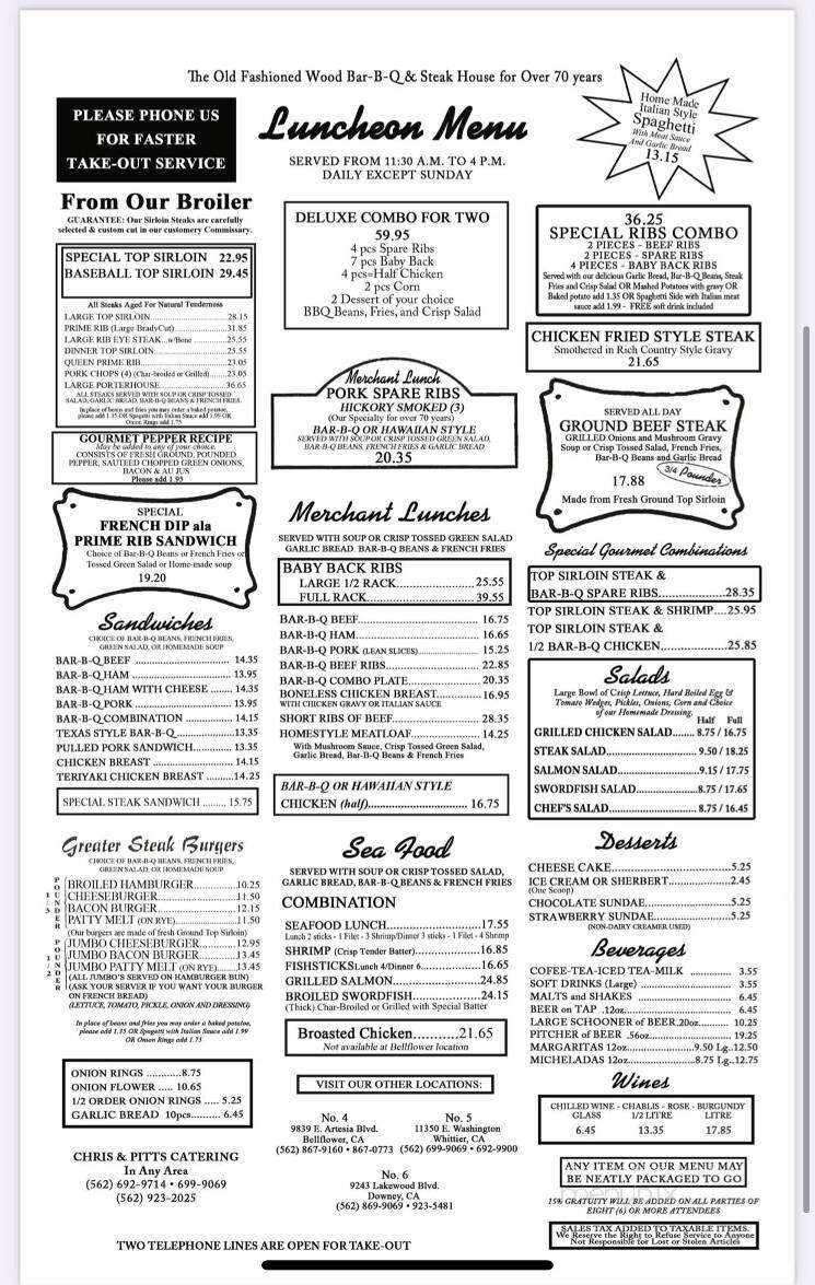 Chris' & Pitt's Restaurant - Whittier, CA menu_pic