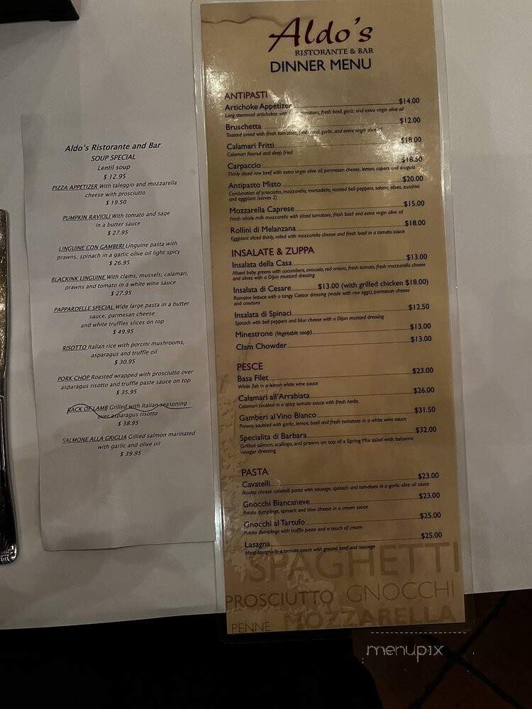 Aldo's Ristorante & Bar - Los Gatos, CA menu_pic