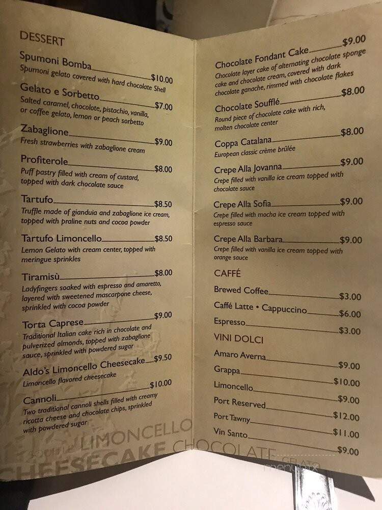 Aldo's Ristorante & Bar - Los Gatos, CA menu_pic