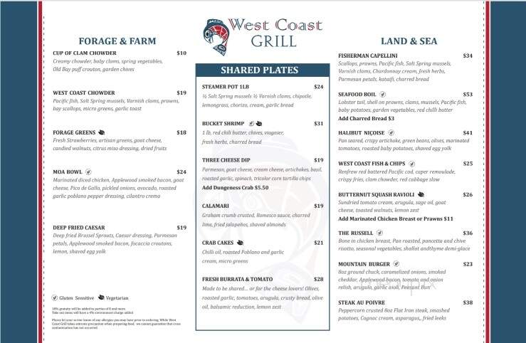 West Coast Grill - Sooke, BC menu_pic