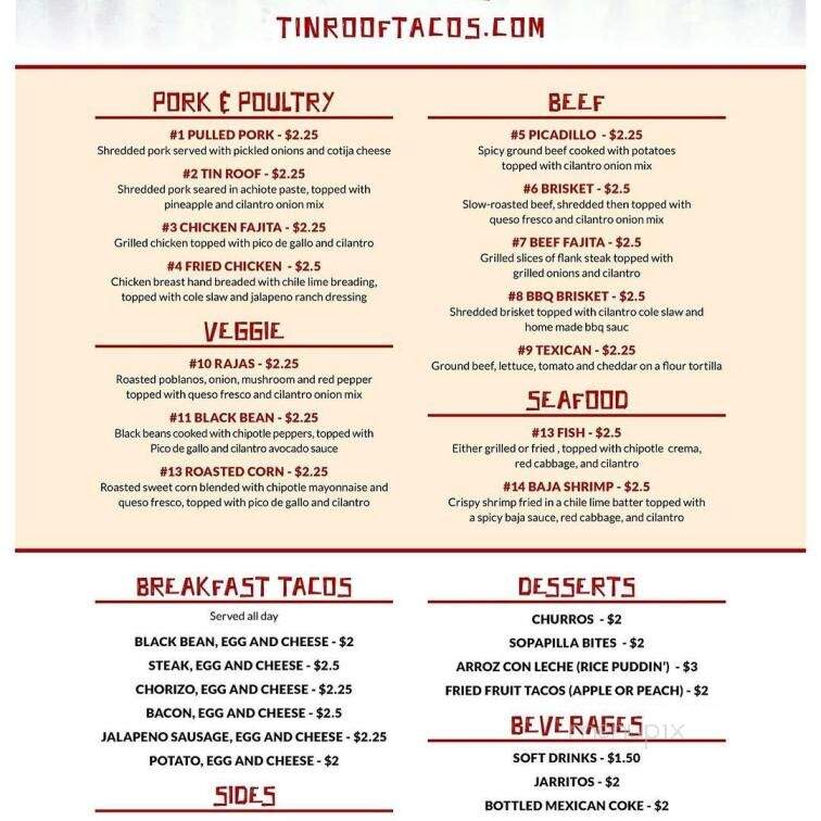 Tin Roof Tacos - Boise, ID menu_pic