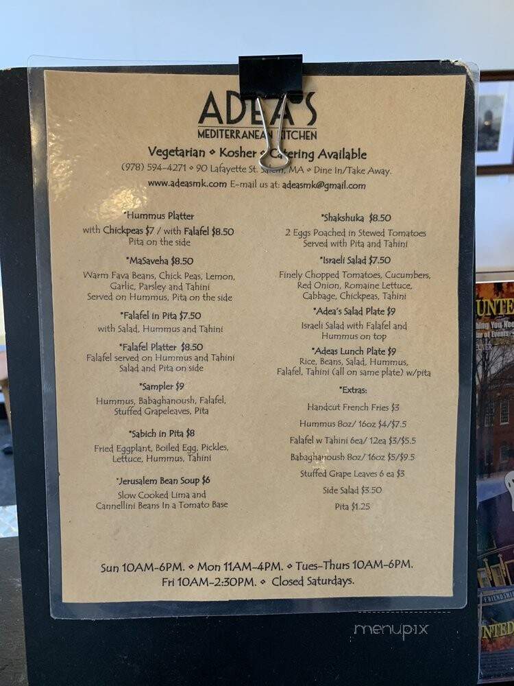Adea's Mediterranean Kitchen - Salem, MA menu_pic