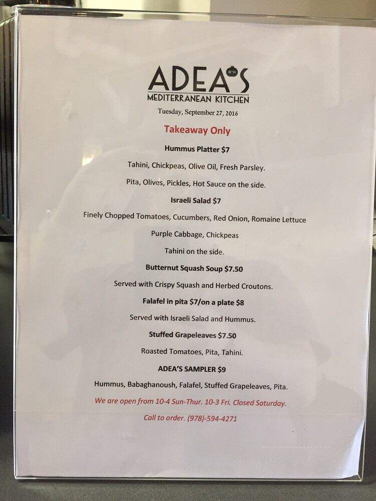 Adea's Mediterranean Kitchen - Salem, MA menu_pic