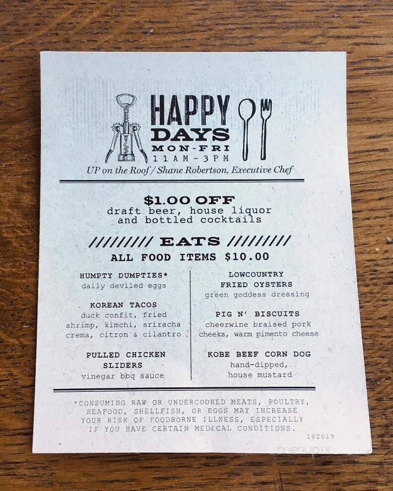 UP On The Roof - Greenville, SC menu_pic