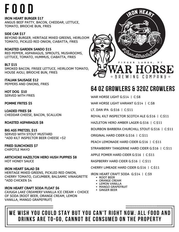 War Horse Brewery - Geneva, NY menu_pic