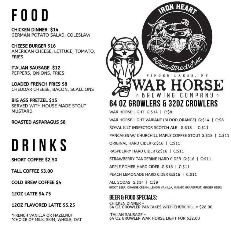 War Horse Brewery - Geneva, NY menu_pic