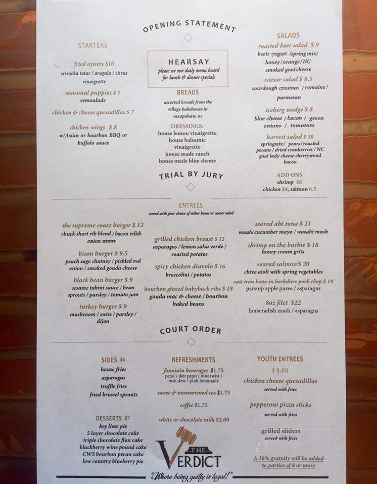 The Verdict On the Square - Graham, NC menu_pic