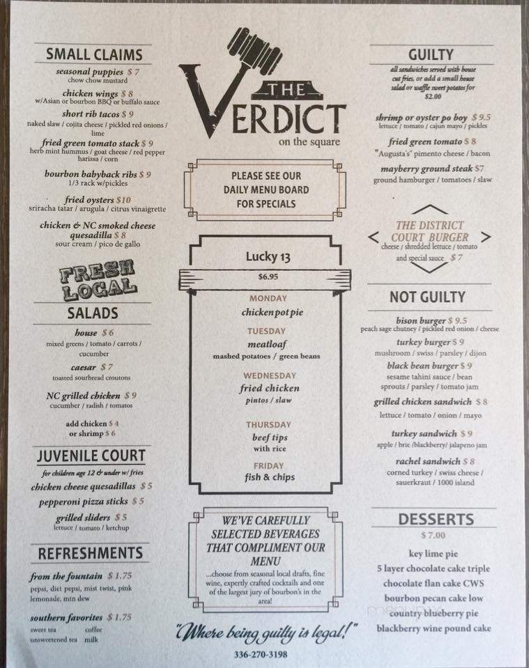 The Verdict On the Square - Graham, NC menu_pic